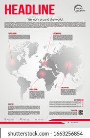 Vector flyer, corporate business, annual report, brochure design and cover presentation with world map in red color