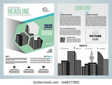 Vector flyer, corporate business, annual report, brochure design and cover presentation with green hexagon