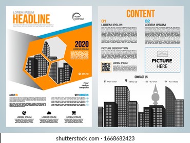 Vector flyer, corporate business, annual report, brochure design and cover presentation with orange hexagon