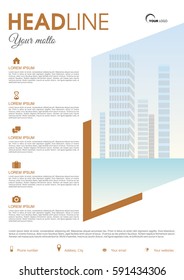 Vector flyer, corporate business, annual report, brochure design and cover presentation with brown square.