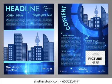 Vector flyer, corporate business, annual report, brochure design and cover presentation with blue hi-tech background.