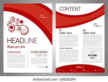 Vector flyer, corporate business, annual report, brochure design and cover presentation with floral motive on red color