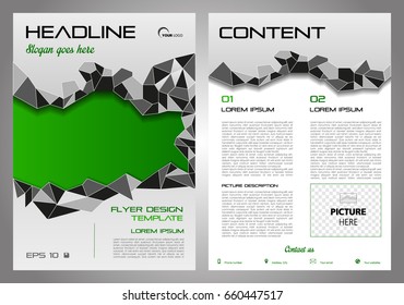 Vector flyer, corporate business, annual report, brochure design and cover presentation with grey polygons and green place.