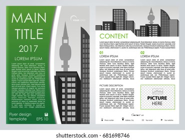 Vector flyer, corporate business, annual report, brochure design and cover presentation with green rectangle.