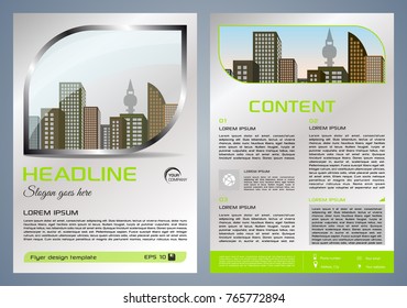 Vector flyer, corporate business, annual report, brochure design and cover presentation with metal window and green color
