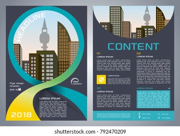 Vector flyer, corporate business, annual report, brochure design and cover presentation with yellow and cyan ribbon.