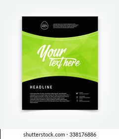 Vector flyer / cover design template with green geometric polygonal background