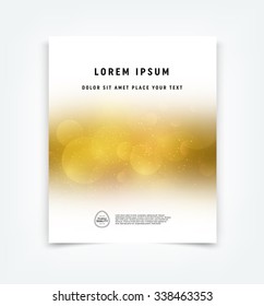 Vector flyer, cover design template. Light soft photographic blurred bokeh background on white. Smooth edges.