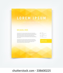 Vector flyer, cover design template. Bright soft yellow geometric polygonal background on white. Smooth blurred edges.