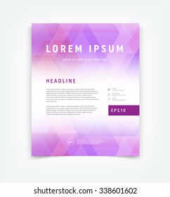 Vector flyer, cover design template. Light soft purple geometric polygonal background on white. Smooth blurred edges.