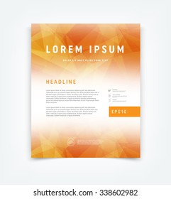 Vector flyer, cover design template. Orange geometric polygonal background on white. Smooth blurred edges.