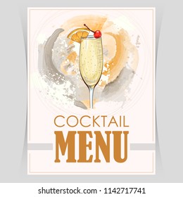 Vector flyer, cover menu with a champagne cocktail image