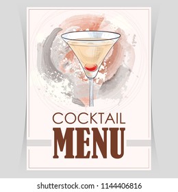 Vector flyer, cover menu with cocktail image