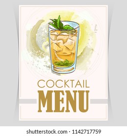 Vector flyer, cover menu with a mint julep cocktail image