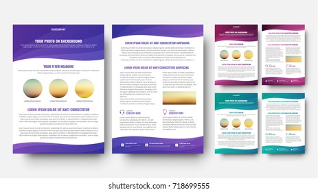 Vector flyer design for business, printing and advertising. A brochure template in wavy design elements, a place for photos and text. Colorful set