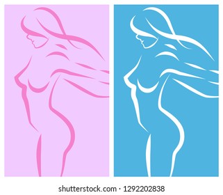 Vector Flyer design or perfume advertising booklet - Beautiful slim body of a lady's figure on a pink and blue background.