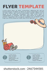 Vector flyer design related to travel, vacation and tourism. Editable template for advertising, announcement, banner