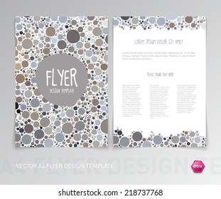 Vector flyer design template with gray and brown abstract irregular circles background