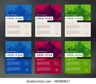 Vector flyer design templates collection with modern geometric background