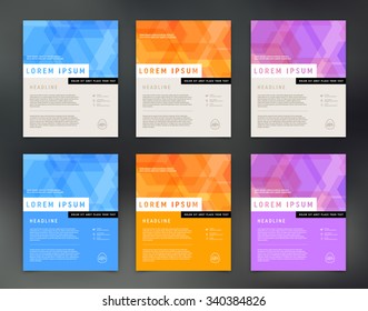 Vector flyer design templates collection with modern geometric background