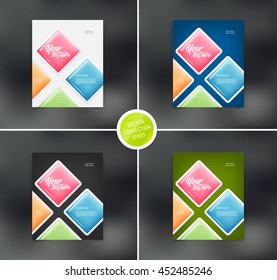Vector flyer design templates collection with glossy square multicolor stickers
