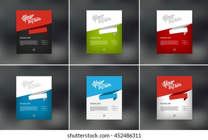 Vector flyer design templates collection with origami style paper speech bubbles