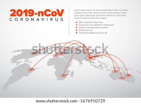 Vector flyer infographic template with coronavirus spread map illustration and place for your information