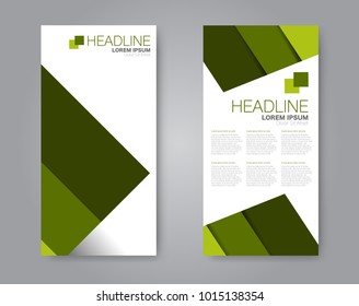 Vector flyer and leaflet design. Set of two side brochure templates. Vertical banners. Green color.