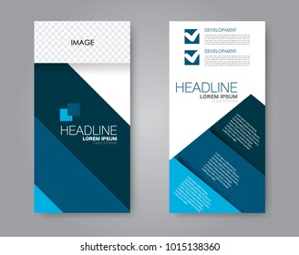 Vector flyer and leaflet design. Set of two side brochure templates. Vertical banners. Blue color.