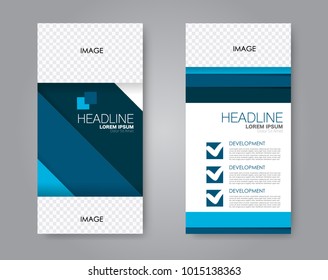 Vector flyer and leaflet design. Set of two side brochure templates. Vertical banners. Blue color.