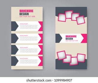Vector flyer and leaflet design. Set of two side brochure templates. Vertical banners. Pink color.
