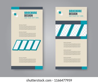 Vector flyer and leaflet design. Set of two side brochure templates. Vertical banners. Blue color.