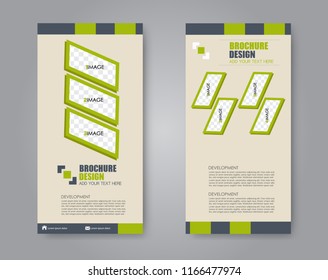 Vector flyer and leaflet design. Set of two side brochure templates. Vertical banners. Green color.