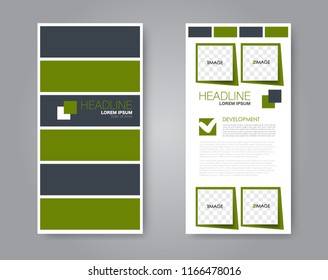 Vector flyer and leaflet design. Set of two side brochure templates. Vertical banners. Green color.
