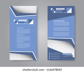 Vector flyer and leaflet design. Set of two side brochure templates. Vertical banners. Blue color.