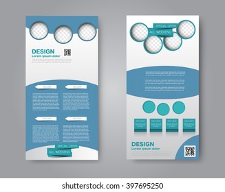 Vector flyer and leaflet design. Set of two side brochure templates. Blue and green color.