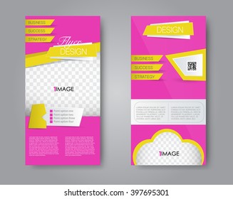 Vector flyer and leaflet design. Set of two side brochure templates. Pink and yellow color.