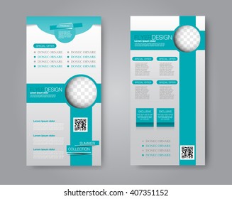 Vector flyer and leaflet design. Set of two side brochure templates. Blue color.