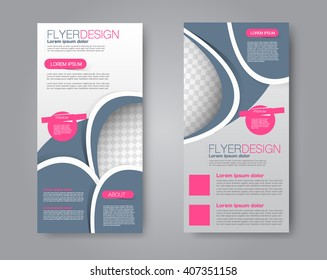Vector flyer and leaflet design. Set of two side brochure templates. Pink and grey color.