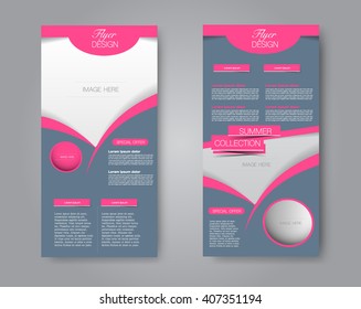 Vector flyer and leaflet design. Set of two side brochure templates. Pink and grey color.