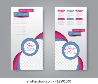 Vector flyer and leaflet design. Set of two side brochure templates. Pink and blue color.