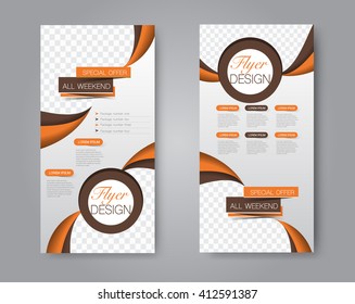 Vector flyer and leaflet design. Set of two side brochure templates. Orange and brown color.