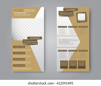 Vector flyer and leaflet design. Set of two side brochure templates. Brown color.