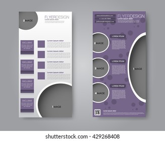 Vector flyer and leaflet design. Set of two side brochure templates. Purple color.