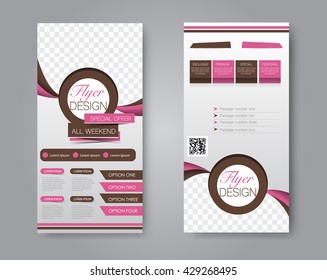 Vector flyer and leaflet design. Set of two side brochure templates. Pink and brown color.
