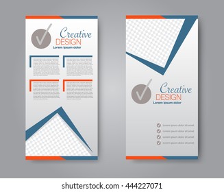 Vector flyer and leaflet design. Set of two side skinny brochure templates. Blue and red color.