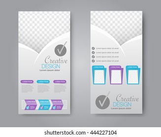 Vector flyer and leaflet design. Set of two side skinny brochure templates. Blue and red color.