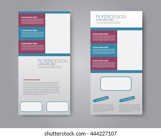Vector flyer and leaflet design. Set of two side skinny brochure templates. Blue and red color.