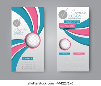 Vector flyer and leaflet design. Set of two side skinny brochure templates. Blue and red color.