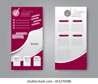 Vector flyer and leaflet design. Set of two side brochure templates. Red color.